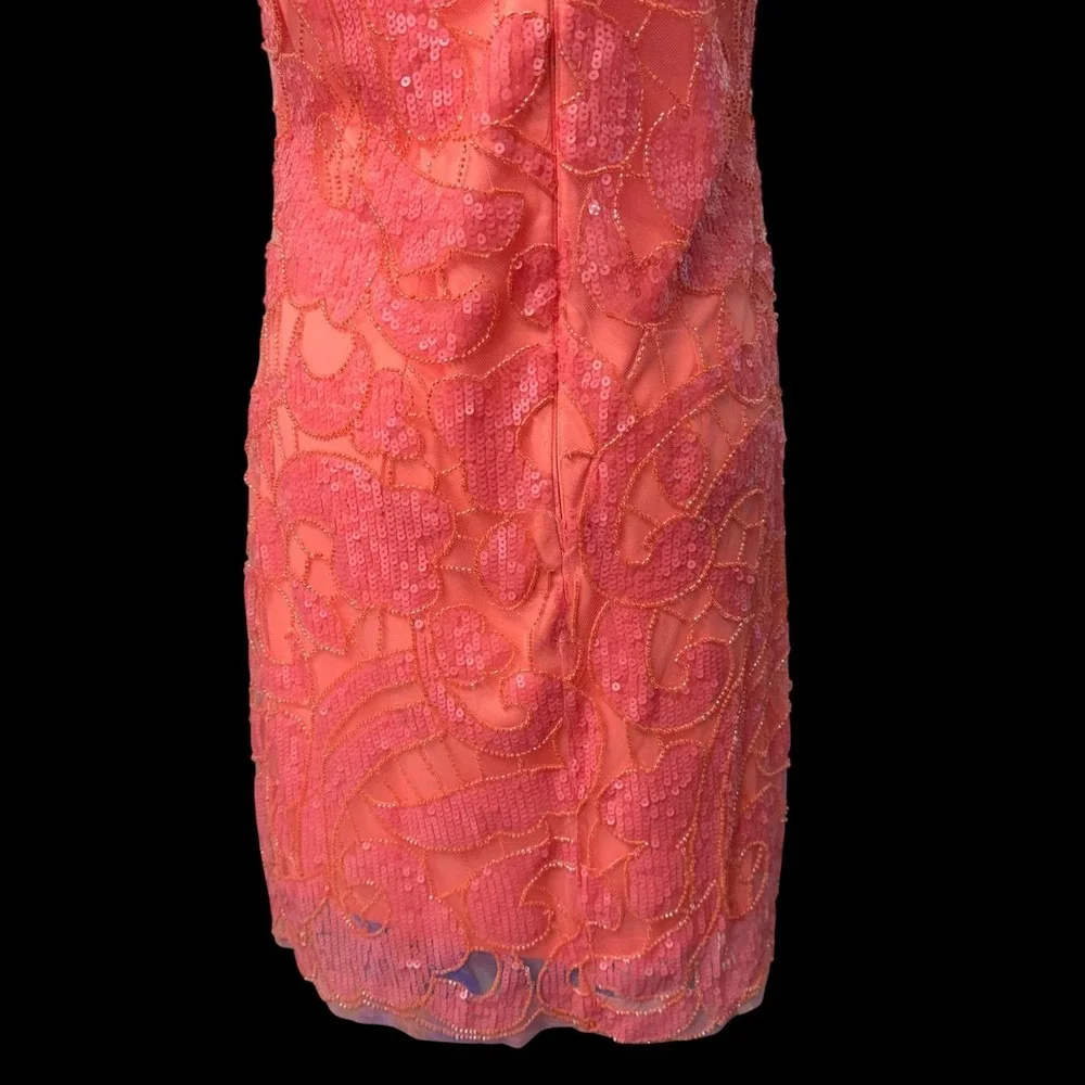 Boston Proper Dress Womens 10 Pink Coral Sequin Mesh Halter Mini Open Back NWOT